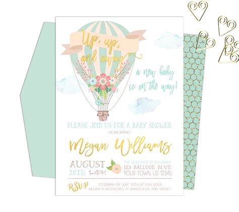Hot Air Balloon Baby Shower Invitation Up Up By Sarahfinndesign