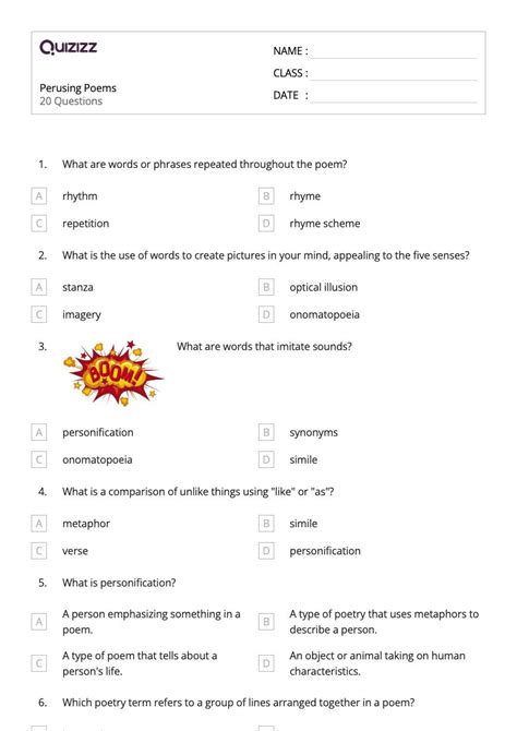 50 Poems Worksheets For 5th Grade On Quizizz Free And Printable