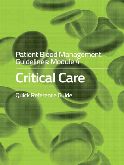 Pdf Patient Blood Management Guidelines Critical Care Quick Reference