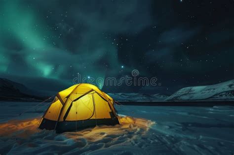 Camping with a Tent on the Background of the Northern Lights in the ...