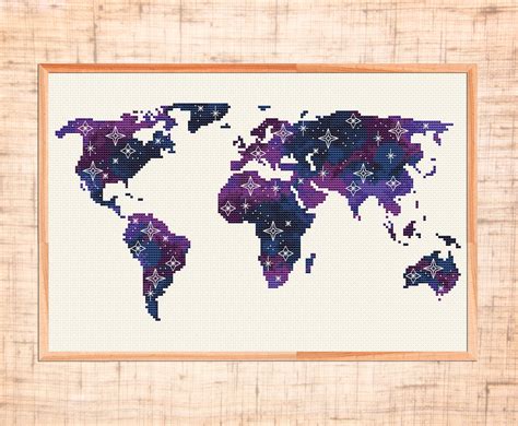 World Map Cross Stitch Pattern Galaxy Cross Stitch Modern Etsy