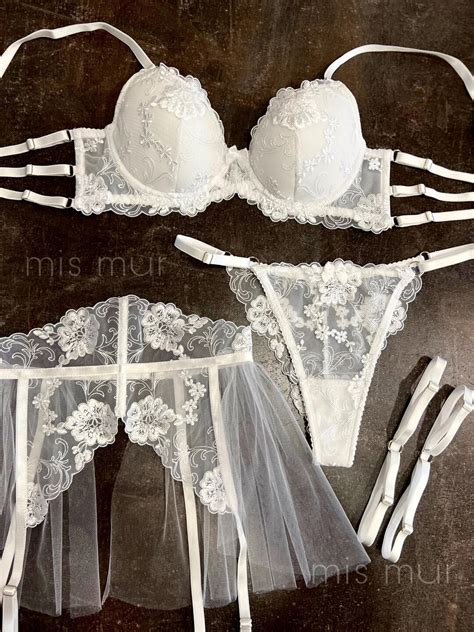 Wedding White Lace Lingerie Custom Bridal Lingerie Wedding Night Garter Belt Romantic Push Up