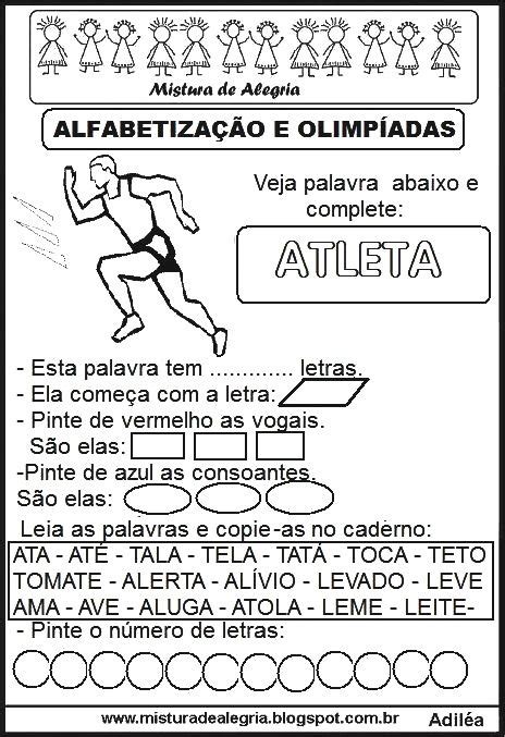 Atividades Olimpiadas Alfabetizacao Atleta Imprimir Colorir