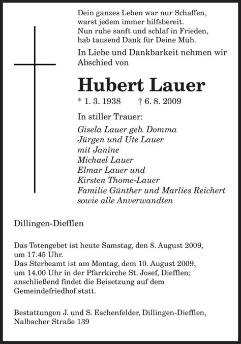 Traueranzeigen Von Hubert Lauer Trauer De