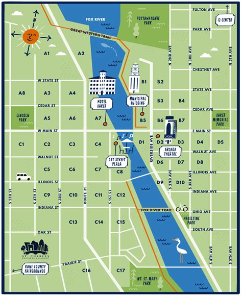 Illustrated Business District Map of St. Charles, Illinois by Nate ...