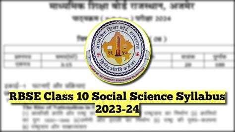 Rbse Class 10 Social Social Science Syllabus 2023 24 Download Pdf Of Revised Syllabus Here