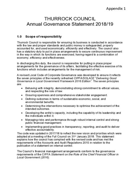 Fillable Online Democracy Thurrock Gov Appendix Annual Governance