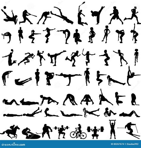 Grand Ensemble De Silhouettes De Sport Des Hommes Et Des Femmes