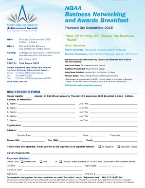 Fillable Online Registration Form Sept 2015 Pdf Northern Business