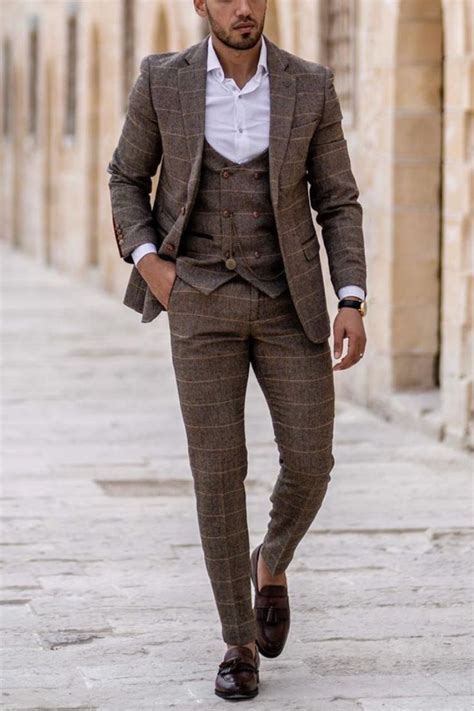 Men S Brown Windowpane Suit Gentleman Style Giorgenti Custom Suits