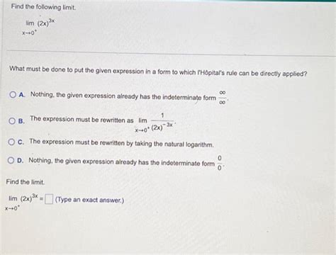 Solved Find The Following Limit Lim X Rightarrow