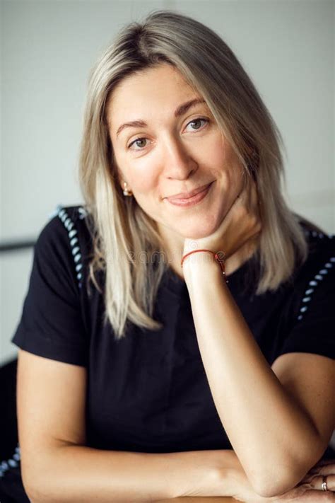 Successful Business Lady Close Up Portrait Of Face Of Charming Year Old Blonde Smiling