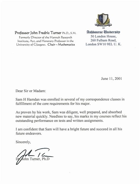 Letter Of Recommendation Template For Masters Program Letter