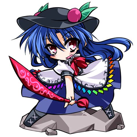 Safebooru Blue Hair Blush Bow Chibi Cross Laced Footwear Food Fruit