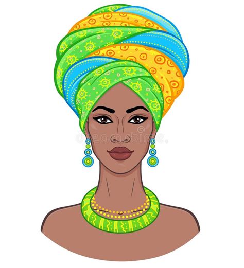 African Beauty Animation Portrait Of The Young Black Woman In A Turban