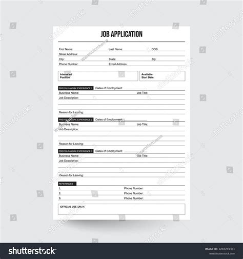 Job Application Formoffice Supply Formapplication Formjob Stock Vector ... 