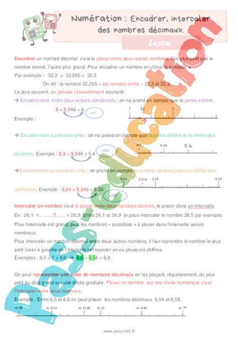 Encadrer intercaler des nombres décimaux Leçon de numération pour le