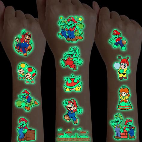 12 Blätter Super Mario Tattoo Kinder Leuchttattoos Kinder Wasserdichte