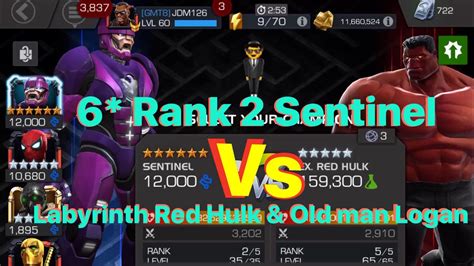 6 Star Rank 2 Sentinel Vs Lol Red Hulk And Old Man Logan Marvel Contest Of Champions Youtube