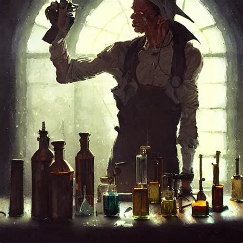 Dark Elf Dressed As Alchemist Working In Laboratory Stable Diffusion