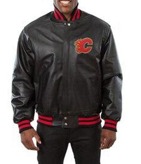 Varsity Bomber Black Calgary Flames Leather Jacket - Jackets Masters