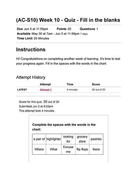 Ac S Week Quiz Fill In The Blanks Ingles Ii Ac