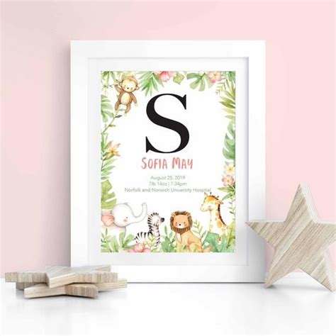 Jungle Nursery Birth Stats Print Birth Details Print Safari Nursery