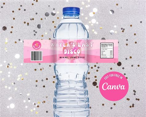 Editable Bachelorette Party Water Bottle Label Canva Template Last Disco 1970s Theme Hangover