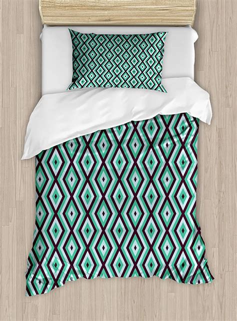 Teal And White Duvet Cover Set Abstract Geometric Minimalists Design