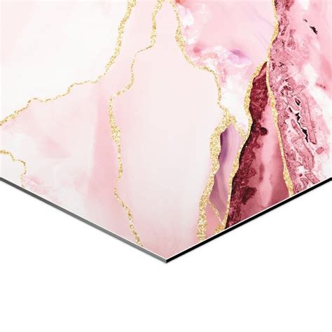 Abstrakte Berge Rosa Mit Goldenen Linien Hexagon Bild Auf Alu Dibond