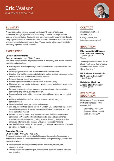 investment executive resume sample   resumekraft