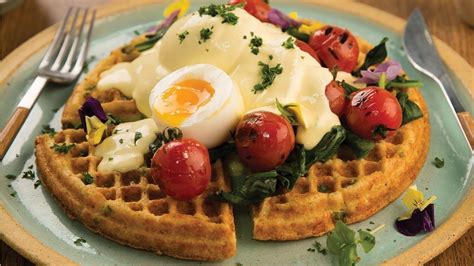 Cauliflower Waffle With Spinach Tomatoes Egg Recipes