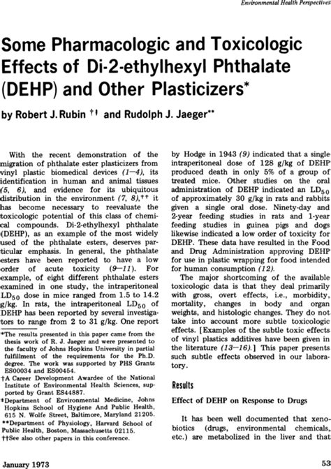 Some Pharmacologic And Toxicologic Effects Of Di 2 Ethylhexyl Phthalate