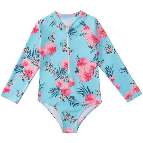 Urmagic Girls One Piece Swimsuits Long Sleeve Rash Guard Kids Floral