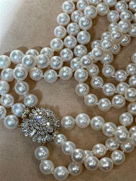 Cartier South Sea Three Layer Pearl Necklace With 16 Ct Solitaire Diamond Clasp At 1stdibs