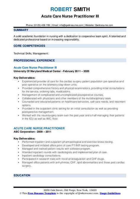 10 Acute Care Nurse Practitioner Resume Samples And Templates For 2025