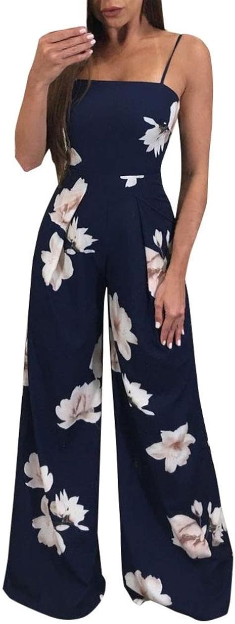 Rcool Damen Sommer Jumpsuit Lang Elegant Bedruckt R Ckenfrei Rmellose