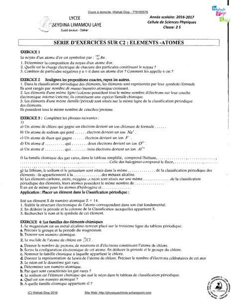 TD 2017 LSLL Physique Chimie au lycée par Wahab Diop LSLL