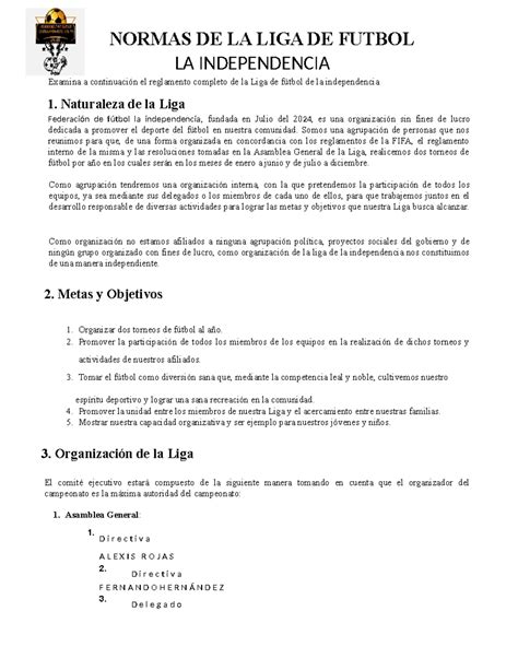 NORMAS DE LA LIGA DE FÚTBOL LA INDEPENDENCIA 2024 - Studocu