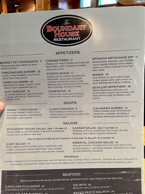 boundary house restaurant menu