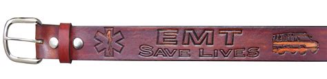 Brown Leather Belt with EMT Design - American Eastern Traders (A.E.T.)