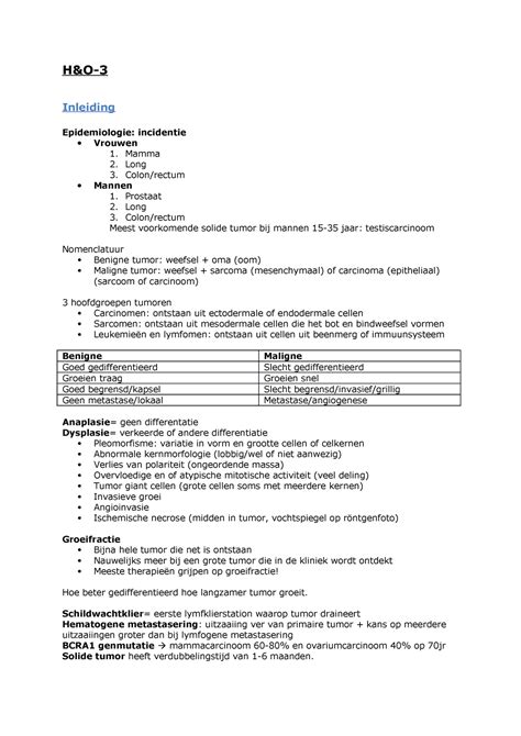 Hematologie En Oncologie B15 College Aantekeningen College 1 Tm 3 H