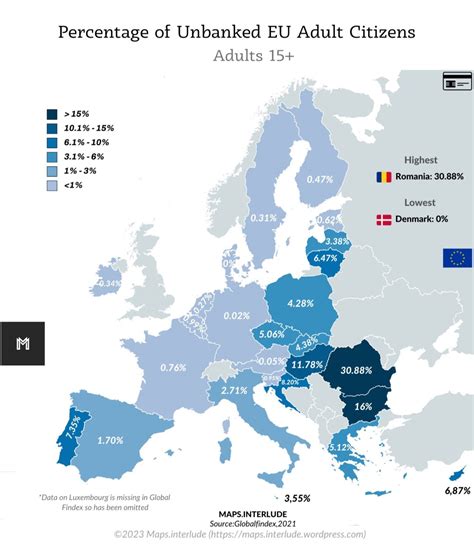 Percentage Of Unbanked Eu Adult Citizens Maps On The Web