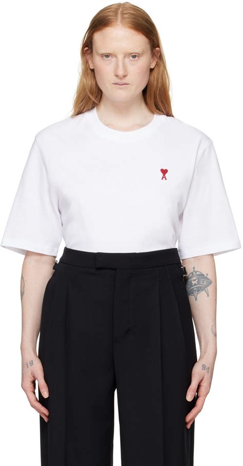 White Ami de Cœur T Shirt by AMI Paris on Sale