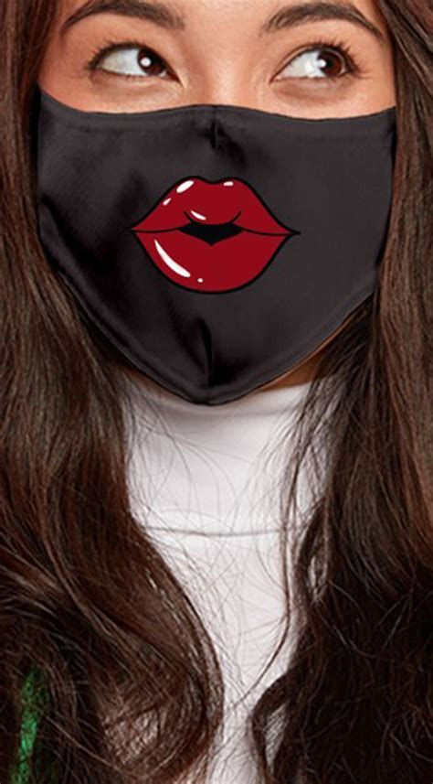 Lips Dark Red Black Womens Reusable Face Mask Emprada