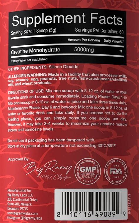 Big Ramy Labs Red Rex Creatine 300 Gm Super Supplement