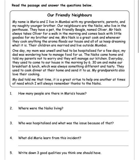 Read The Passage And Answer The Questions Below Our Friendly Neighbours