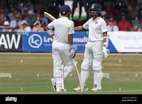 Murali Vijay Of India Raises His Bat To Celebrate Reaching His Fifty