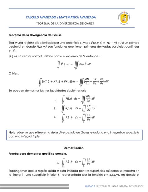 Teorema de la Divergencia de Gauss Sea 𝔷 una regiÛn solida limitada