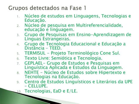 Grupos Que Pesquisam Ead Em Letras E Lingu Stica Ppt Carregar